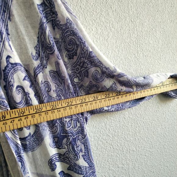 Chico's Plus Size 3 US XL Purple Paisley Linen Open Front 3/4 Sleeve Cardigan - Picture 4 of 7